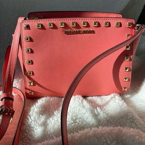 Michael Kors Saffiano leather studded messenger bag